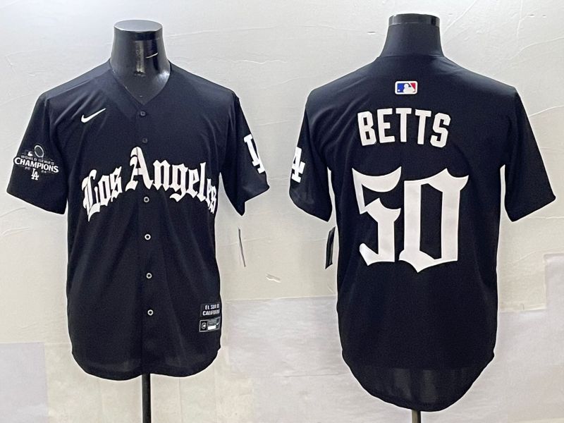 Men Los Angeles Dodgers 50 Betts Black Five generations Joint Name 2025 Nike MLB Jersey style 32